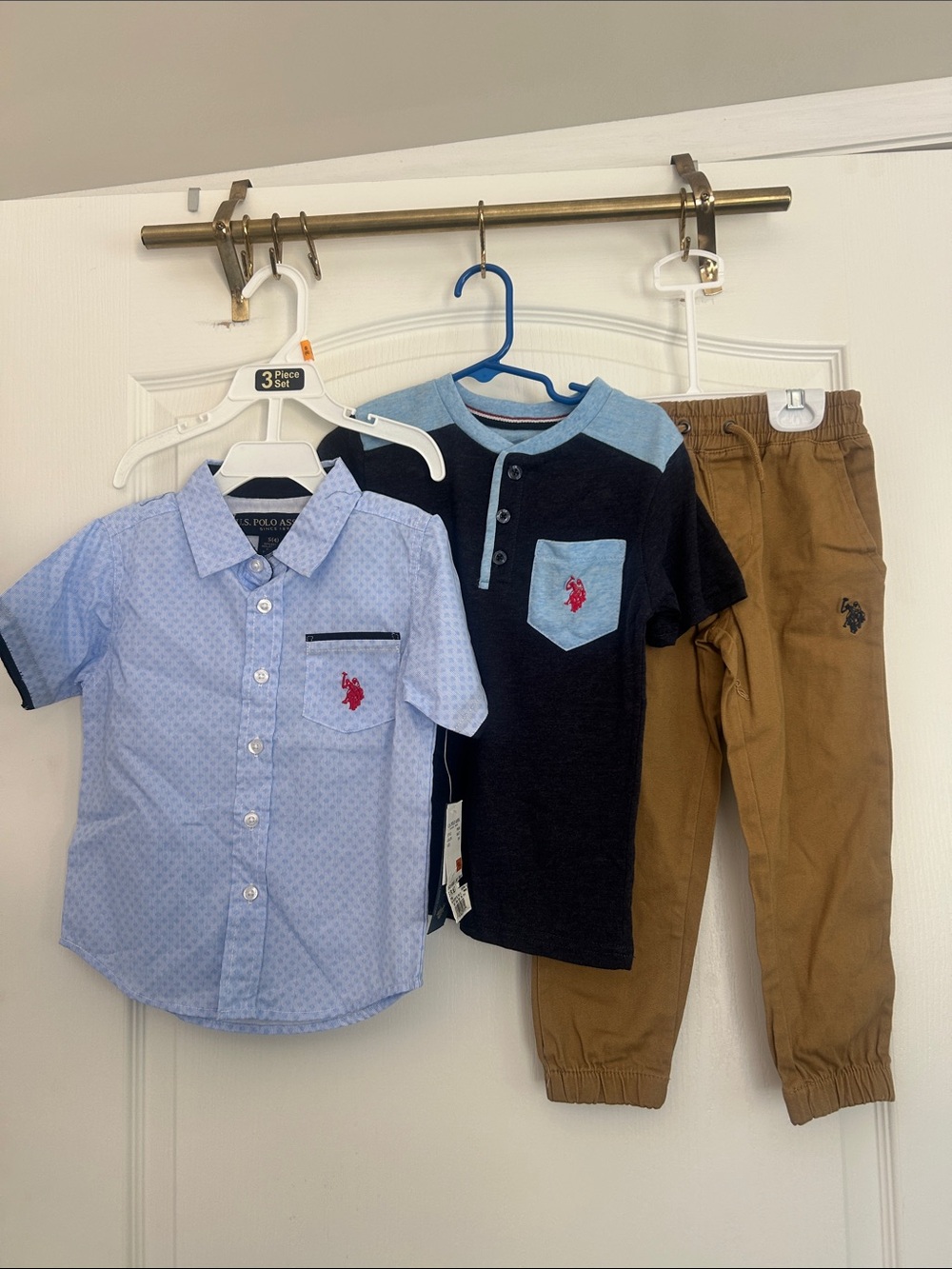 New U.S. Polo Assn. 3 pc set size 4 small Blue Button-Down, Navy shirt & pants